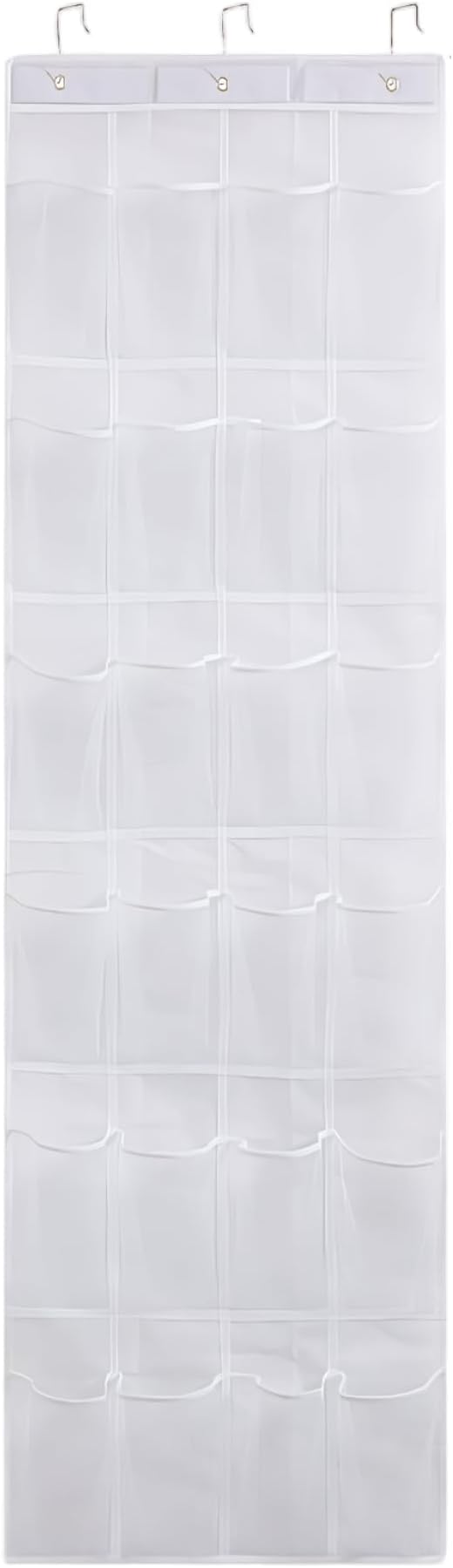Shoe Hanger for Door 24 Mesh Pocket Over the Door Shoe Organizer Space Saving Hanging Storage Holder with Hooks 64x19 Inch White, Hanging Organizer