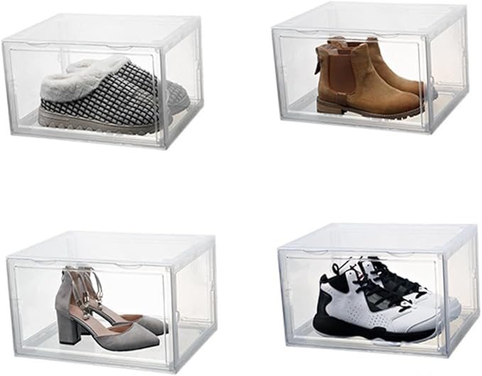 Shoe Storage Box with Dustproof Door Buckle, Stackable Shoe Organizer Container for Sneaker and Boot Closet Storage