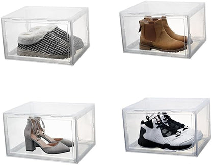 Shoe Storage Box with Dustproof Door Buckle, Stackable Shoe Organizer Container for Sneaker and Boot Closet Storage
