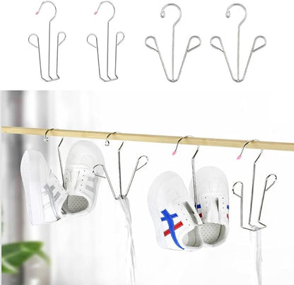 4 Pack Shoes Hanger Shoes Drying Rack Stainless Steel Shoe Display Hook Space Saver Storage Organizer for Hanging Muddy Wet Shoes Flip Flops Sandals Sneakers Boots Gloves Garage Closet