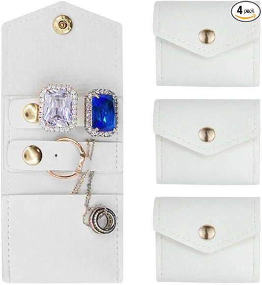 4-Piece Mini Travel Jewelry Pouch Foldable,Bridesmaid Proposal Gift Bridal Party Favors For Rings, Earrings, Necklace Storage, Portablel (White)