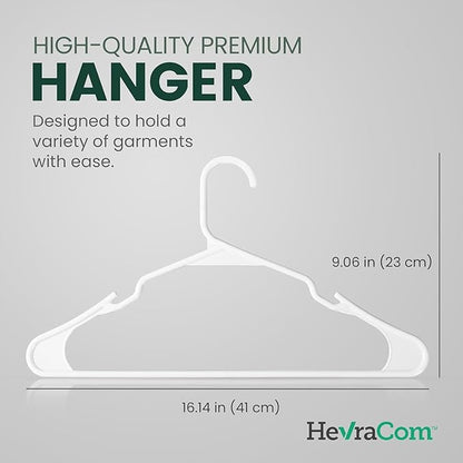 HevraCom White Plastic Hangers 50 Pack - Strong & Durable Non Slip Clothes Hangers for Closet, Space Saving Coat and Pant Hanger with Shoulder Grooves, Clipless Design