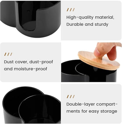 2- Grid Q-tip Holder for Bathroom, Cotton Swab Holder with Removable Dustproof Lid for Cotton Swabs, Rounds, Balls(COLOR:Black)
