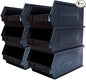 6-Pack Storage Bins, Wall Mount, Stackable & Freestanding, 12”x 8” x 6” Plastic Organizers, Utility Containers for Garage, Home, Workshop, Black