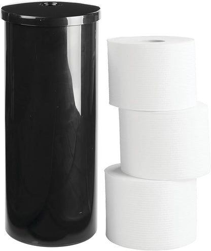 mDesign Plastic Floor Stand Toilet Paper Organizer with Cover, 3-Roll Space-Saving Tissue Storage for Bathroom - Fits Under Sink, Vanity, Shelf, in Cabinet, Corner - Aura Collection - Black