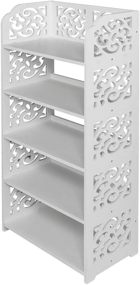 5 Tier Wood-Plastic Board Shoe Racks,Narrow Vertical Shoes Rack,Freestanding Shoe Organizer Shelf,Shoe Rack Storage Organizer,with Shelves,for Closet, Entryway, Front Door Entrance, Hallway (White)
