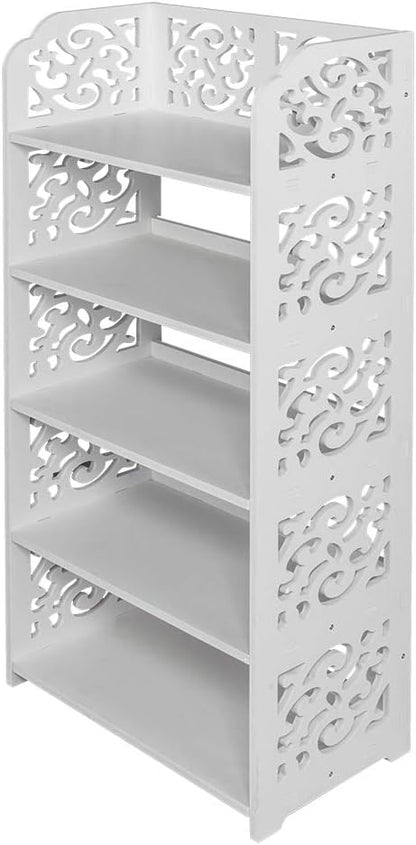 5 Tier Wood-Plastic Board Shoe Racks,Narrow Vertical Shoes Rack,Freestanding Shoe Organizer Shelf,Shoe Rack Storage Organizer,with Shelves,for Closet, Entryway, Front Door Entrance, Hallway (White)
