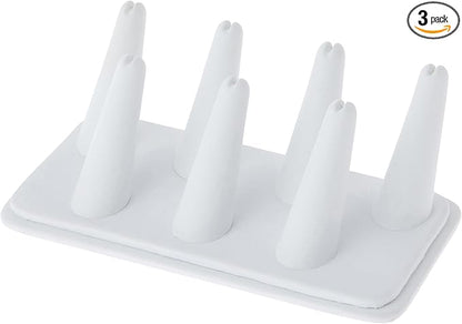 Plymor White Faux Leather Ring Finger Display, Seven on Rectangular Base, 6.75" W x 3.5" D x 2.25" H (Pack of 3)