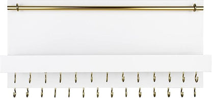 SANY DAYO HOME 27 Hooks Wall Mounted Necklace Holder 14 x 6 inch Hanging Rustic Wooden Jewelry Organizer with Removable Bracelet Rod and Shelf for Kids, Girls, Women - Ivory White