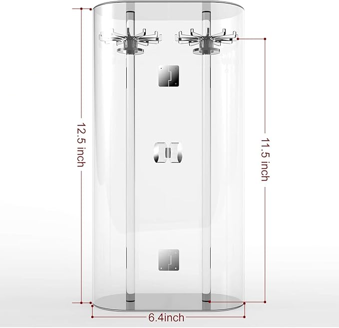 Spinning Tubular Acrylic Jewelry Storage Holder, Rotating Organizer - 24 Hooks for Dressing Table, Cosmetic Stations, Dresser, Bathroom Vanity Countertop - Holds Necklaces, Bracelets Clear