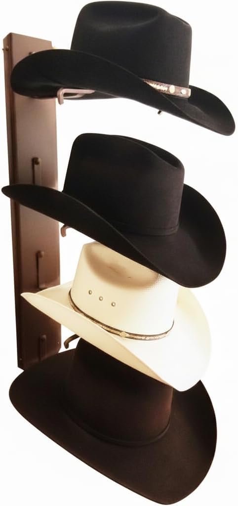 American Made 4 Hat Cowboy Hat Rack – Crown Up Wall Mounted Hat Holder Rust Steel