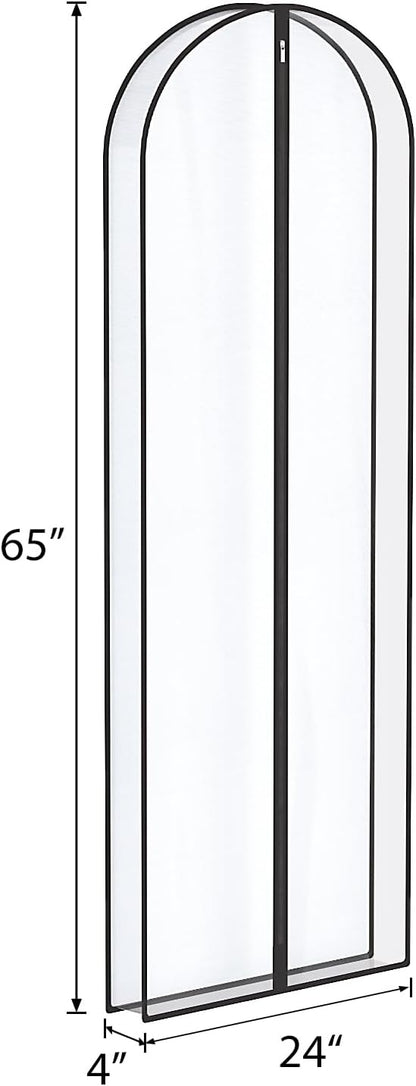 Univivi Dress Bags for Gowns, 65″ Clear Garment Bags for Hanging Clothes, 4″ Gusseted Long Dress Garment Bag for Closet Storage, 3-Pack