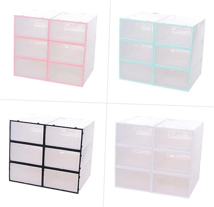 VANZACK 6PCS Thickened Transparent Stackable Shoes Storage Box Plastic Shoe Organizer for Men White Frame Shoebox Container for Small Spaces Dorm Closets