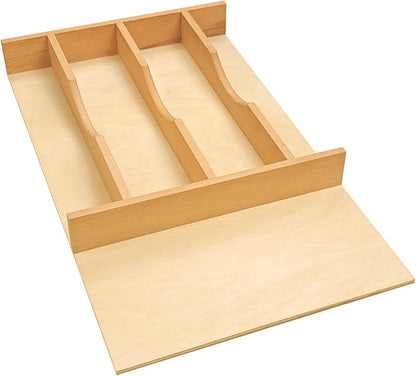 Silverware Drawer Organizer - Trim-to-Fit with Adjustable Dividers for Kitchen Utensil Storage, Beech Wood Frame with 11 Sizes (13.23" W x 22" D)
