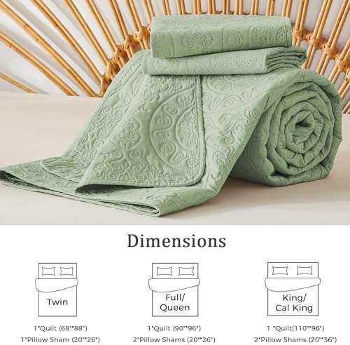 WURUIBO Sage Green Quilt Set Queen Size, Embossing Microfiber Full Bedspreads with Pillow Sham, Ligthweight Breathable Thin Coverlet, Reversible Bedding Set for All Season (1 Quilt, 2 Pillow Shams) - Image 6