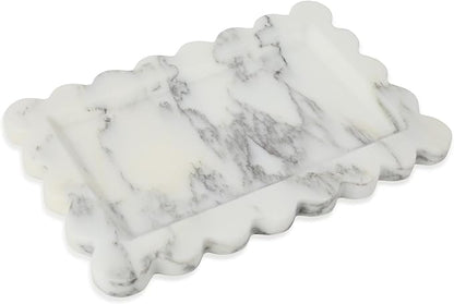 100% Natural Marble Vanity Tray - Real Stone Storage Organizer for Bathroom/Kitchen/Vanity/Dresser, Countertop Tray for Perfume, Jewelry, Home Decor, 11.8 x 7.8 x 0.7 Inch