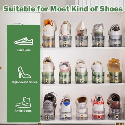 Shoe Slot Organizer,Adjustable Shoe Stacker for a Pair of Shoes,Shoe Holder Space Saver,Double Deck Shoe Riser Shoe Rack,Shoe Organizer for Closet (Clear, 10 Pack)