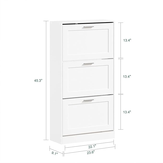 Haotian Shoe Cabinet Storage for Entryway, Narrow Shoe Cabinet with Three Flip Drawers to Save Space, Shoe Rack Cabinet for Front Door Entrance Hallway (White)