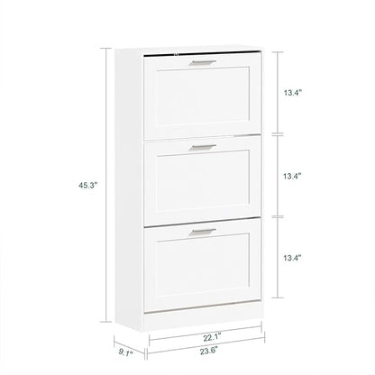 Haotian Shoe Cabinet Storage for Entryway, Narrow Shoe Cabinet with Three Flip Drawers to Save Space, Shoe Rack Cabinet for Front Door Entrance Hallway (White)