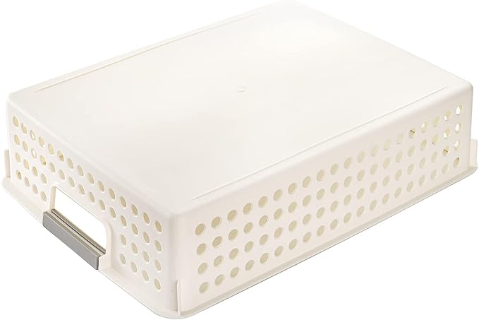 Bekith 4 Pack Plastic Storage Basket, A4 Size Plastic Storage Tray, Desktop File Organizer Baskets, 14 Inches x 10 Inches x 3.4 Inches, White