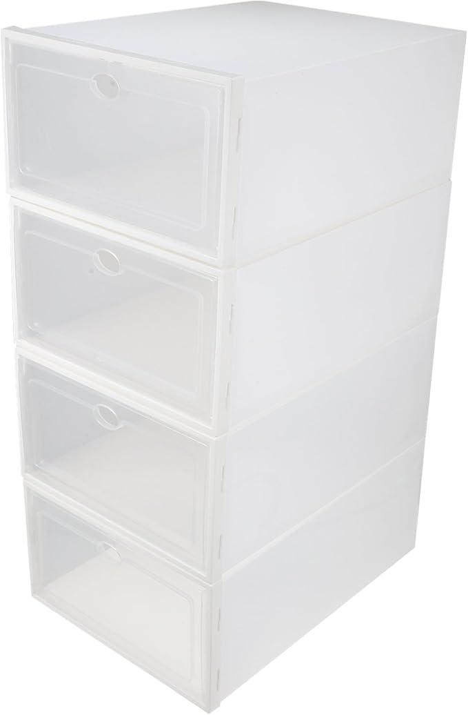 4pcs Plastic Shoe Boxes with White Frame Waterproof Dustproof Shoe Storage Containers Thickened Household Organizer for Closet and Home Storage