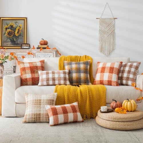 AQOTHES Plaid Fall Throw Pillow Covers Orange Write 12x20 Inch Set of 2 - Image 4