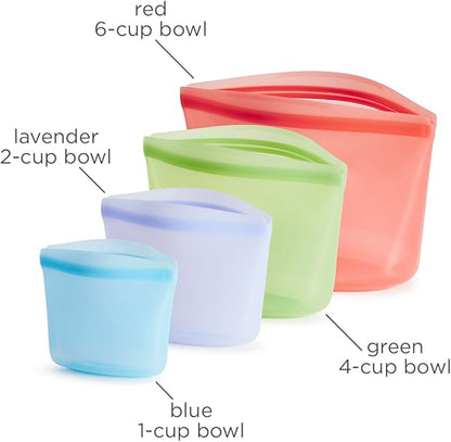 Stasher Silicone Reusable Storage Bags, 4-Pack, Reusable Freezer Bags, Microwave, Dishwasher, Oven Safe, Sous Vide, Premium Lunch Containers, Eco Friendly, Food Storage Bags, Snack Bags, Multicolor | Reusable Food Bags