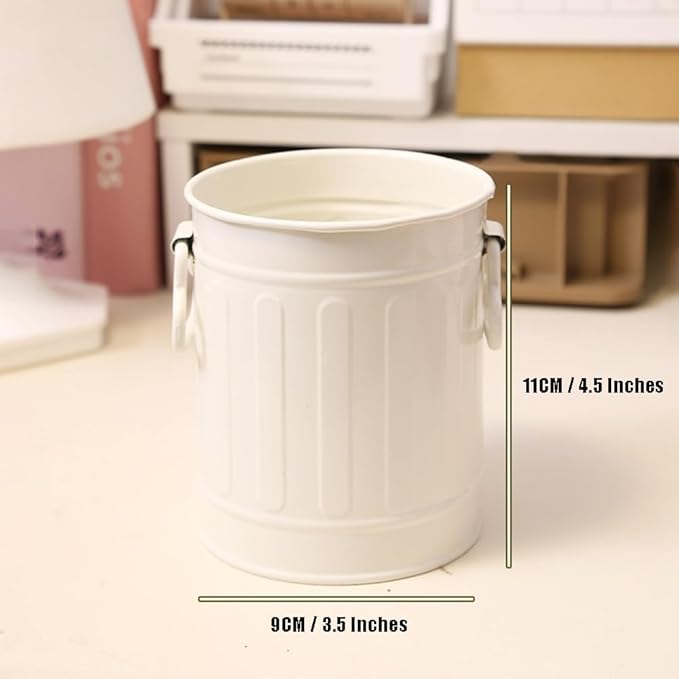 OULIGET Desktop Metal Makeup Brush Holder Organizer,Pen Storage Container Office Desk Trash Can,Storage Pen Holder Storage Tank Vase with 2 Handles