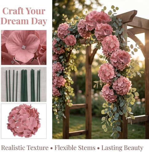 AVIVIHO 65pcs Fake Flowers Dusty Rose Hydrangea Artificial Flowers Bulk (Not Squished, No Steaming Need) Silk Flowers with Stems for Wedding Decor,Home,Baby Shower,Table Centerpieces Decoration - Image 4