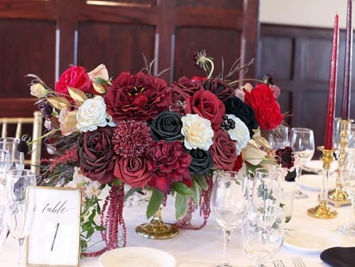 FACINOC Roses Artificial Flowers Burgundy Black Fake Flower Bulk with Stems - Image 6