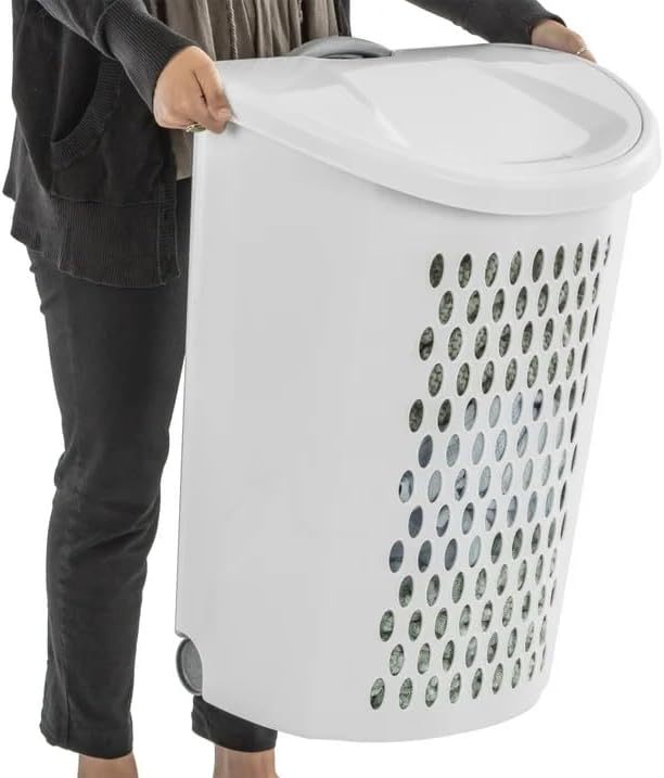 The Plastic Laundry Hamper with Handle and Wheels for Easy Transport, White