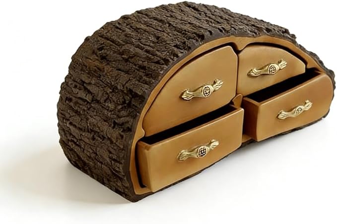 Tree Stump Jewelry Organizer Resin Jewelry Box, 4 Grids Jewelry Holder for Girls Women Wife Mom,Unique Jewelry Organizers for Rings Necklaces Earrings Bracelets