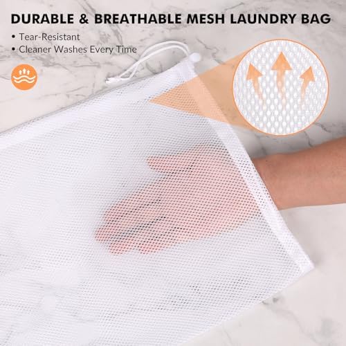 2 Pack Mesh Laundry Bags - Large & Small Heavy Duty Mesh Laundry Bag with Drawstring, Wash Bags for Travel, College, Dorms, Sports, Family, White - Image 5