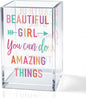 Beautiful Girl You Can Do Amazing Things Acrylic Cosmetic Holder, Inspirational Makeup Brush Holder Gifts, Encouragement Gifts for Teens Women, Bathroom Vanity Storage for Makeup Brushes