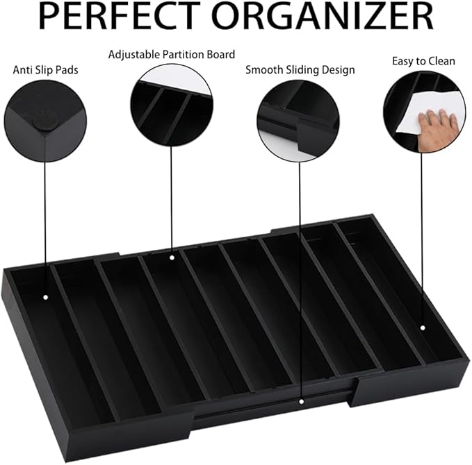 K Cup Holder Bamboo Coffee Pod Holder Drawer Organizer, Expandable K Cup Pod Storage Tea Bag Storage for Coffee Station Home Office and Kitchen （Black)