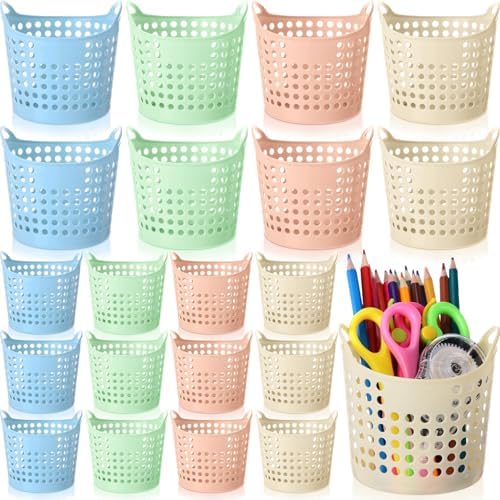 Weysat 36 Pcs Pencil Cup Bulk Plastic Pencil Basket Organizer Desk Basket for Pens Round Pens Holder for Classroom Back to School Office Home Crayon Stationery Organizer Supplies(Macaron Colors) by Weysat