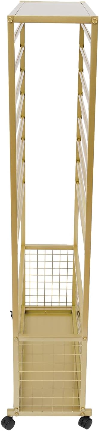 16-Tier Double-Sided Ribbon Holder Organizer Rack with Storage Basket & Wheels, Multifunctional Flower Wrapping Paper Display Stand for Craft Rooms, Flower Shops (Gold, 31.5''W x 12.6''D x 59.06''H)
