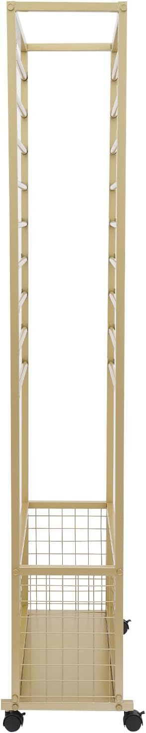 20-Tier Double-Sided Ribbon Holder Organizer Rack with Storage Basket & Wheels, Multifunctional Flower Wrapping Paper Display Stand for Craft Rooms, Flower Shops (Gold, 26.38''W x 12.6''D x 59.06''H)