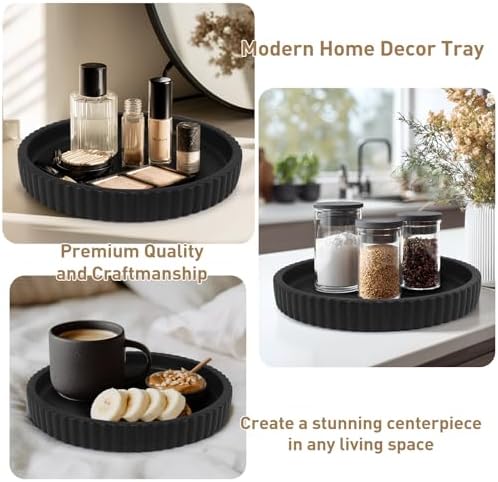 Round Decorative Tray for Coffee Table Decor-Modern Home Decor Tray-Concrete Coffee Table Serving Tray-Centerpiece Table Tray-Ottoman,Vanity, Bathroom, Kitchen,Dresser (Black) - Image 6