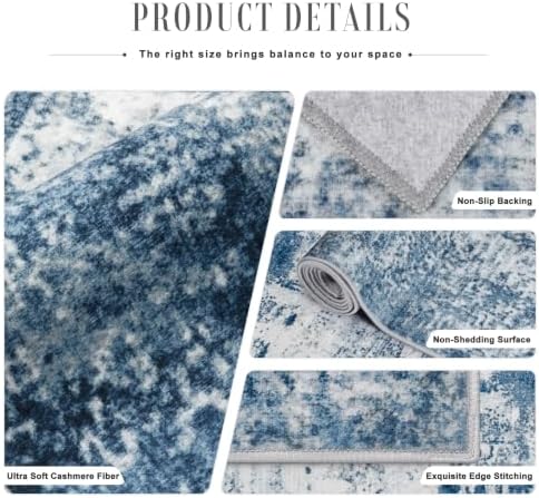 2x5 Washable Runner Rug：Modern Abstract Kitchen Soft Carpet Blue - Image 7
