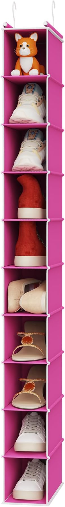 MAX Houser 10-Shelf Hanging Shoe Shelf Organizer, Hanging Shoe Storage for Closet, Slim Hanging Closet Organizer,10-Tier Narrow Hanging Storage Shelves or Baby Closet Room-Pink
