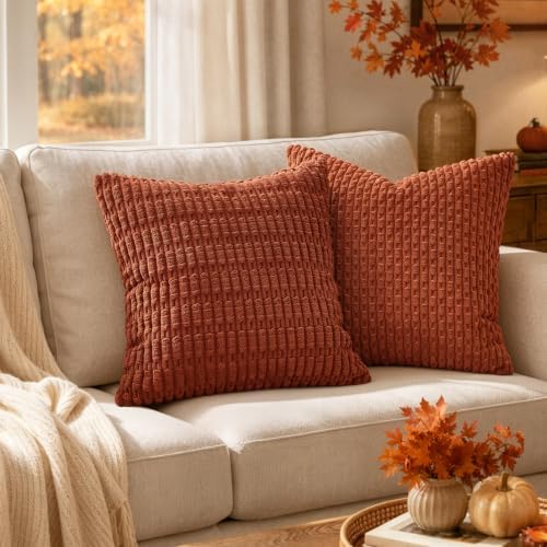 MIULEE Fall Euro Sham Corduroy Decorative Throw Pillow Covers 22x22 Rust - Image 2