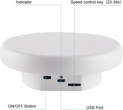 360° Electric Rotating Platform with Type-C Cable, 6.3in / 15lb Motorized Rotating Display for Jewelry Photography Products Live Show Video shoot, Mushroom Rotating Stand for 3D Model Cake White