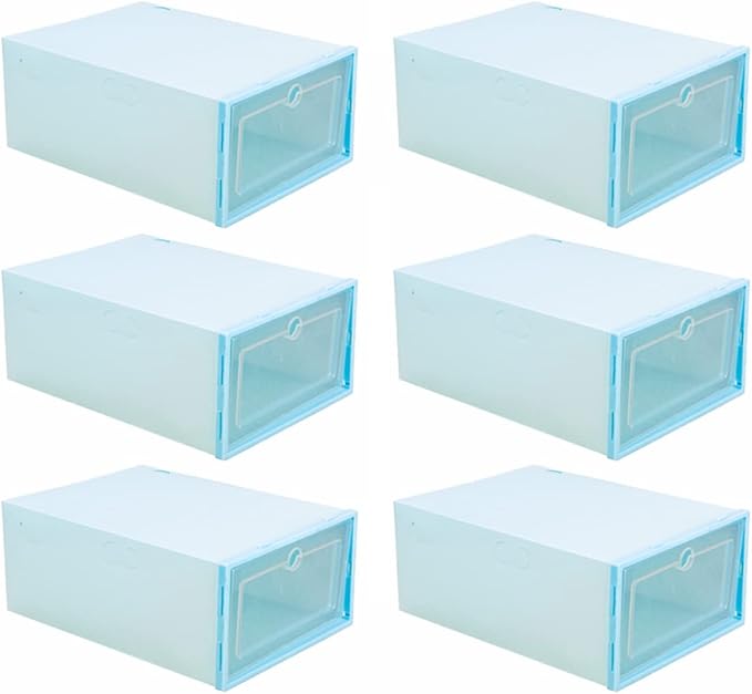 Stackable Shoe Storage Box 6-Pack Dustproof Shoes Organizer Hinged Lid Sturdy Plastic Container for Sneakers and Heels for Closet and Home Use