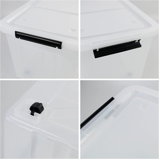 50 Quart Plastic Wheeled Storage Bin, 4 Packs, Plastic Latching Storage Box