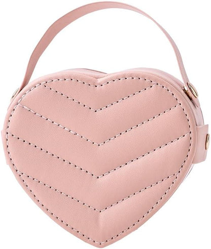 CASEGRACE Small Travel Jewelry Case, Elegant Heart Shaped Design with Detachable Handle,Portable Jewelry Organizer Box for Necklace Rings Earrings,Jewelry Storage for Women Girls (Pink)