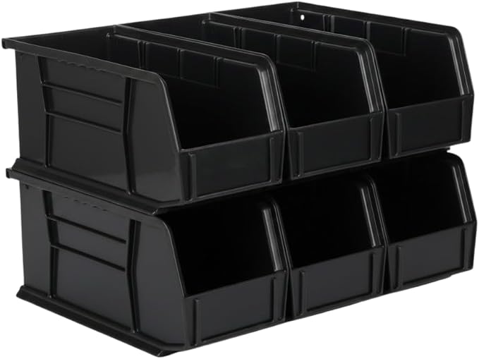 Hudson Exchange 11" x 5-1/2" x 5" (6 Pack) Plastic Stackable Storage Bin and Hanging Container, Black