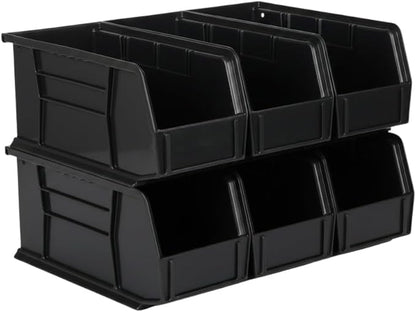 Hudson Exchange 11" x 5-1/2" x 5" (6 Pack) Plastic Stackable Storage Bin and Hanging Container, Black