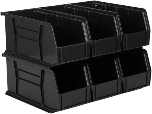 Hudson Exchange 11" x 5-1/2" x 5" (6 Pack) Plastic Stackable Storage Bin and Hanging Container, Black