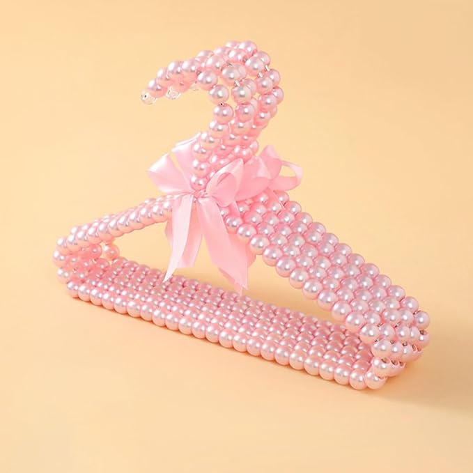 Beavorty Pearl Pet Clothes Hanger Small Dog Coat Rack with Decorative Bow Lightweight Plastic Hangers for Pet Garment Storage 7.87X6.29X0.39In Set of 2